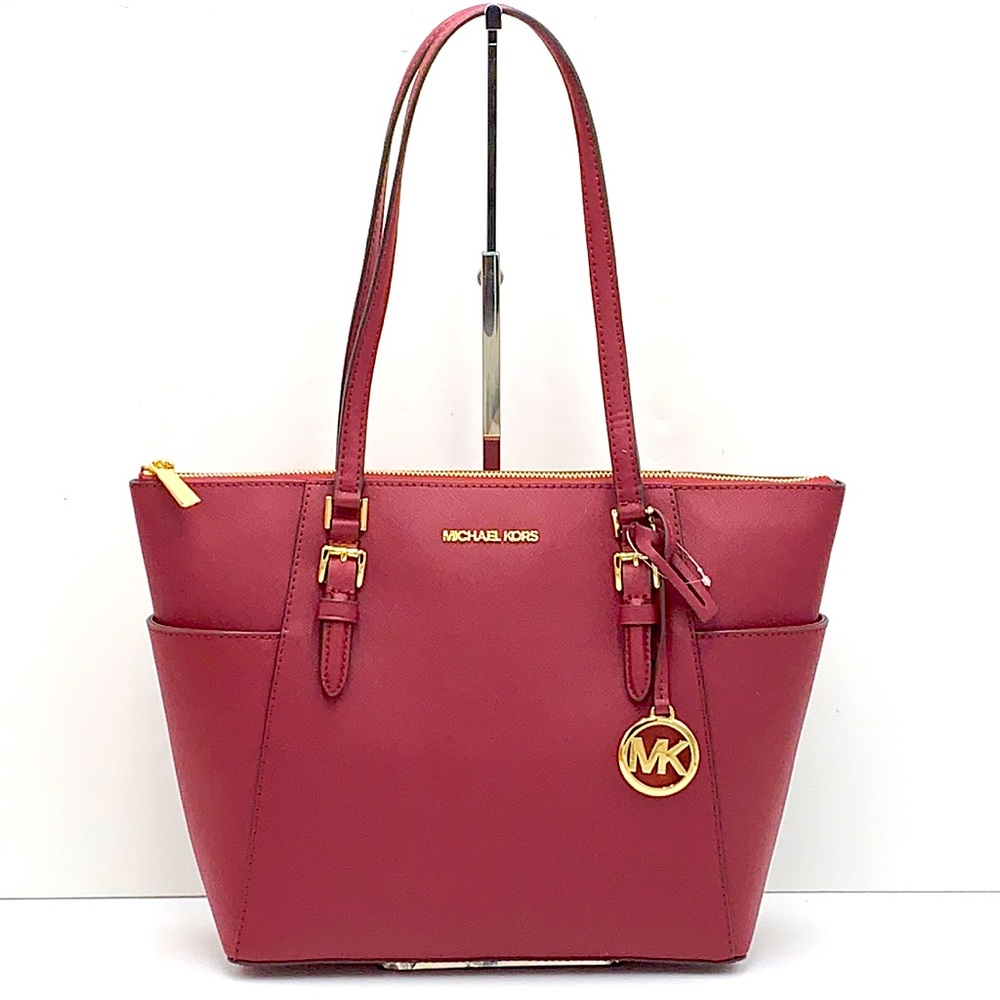 NWT MICHAEL KORS CHARLOTTE LARGE TOP ZIP TOTE DARK CHERRY COLOR - Picture 2 of 16